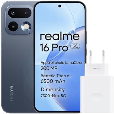 16 Pro 5G Smartphone, 8Go+256Go, Écran AMOLED 144Hz 6,78", Batterie 6500mAh, Caméra 200MP OIS, IP69K, Charge Rapide 45W, Double SIM, Next AI, Gris (avec Adaptateur)