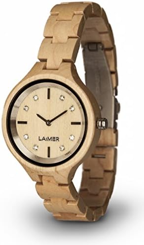 LAiMER Wood Watch Maria – Women’s Wooden Wristwatch Made of Maple Wood Refined with Swarovski Crystals