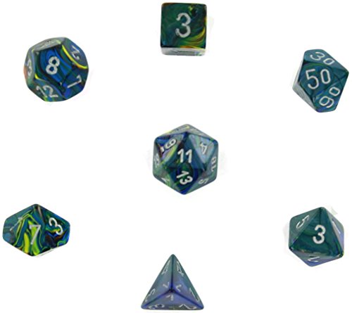 Chessex Dice: Polyhedral 7-Die Festive Dice Set - Green w/silver CHX-27045