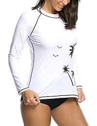 Vegatos damaes de manga larga Rash Guard UPF 50+ Swim Shirt Athletic Swimsuit Tops