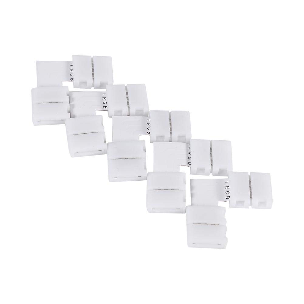 Fdit 5Pcs L Shape 4 Pins 10mm Solderless Corner Connectors Adapters for RGB 5050 LED Strip Lights RGB Solderless LED Light Strip Tape 90 Degree Corner Connectors