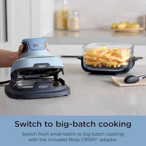 Ninja Crispi Sistema de cocción de freidora de aire de vidrio portátil 4 en 1, recipientes de vidrio de 4 cuartos y 6 tazas con tapas de almacenamiento, comidas fáciles, apto para microondas, congelador y lavavajillas, freír al aire, hornear y más, bígaro, FN101PL