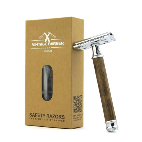 Safety Razor for Men and Women, Rustproof Reusable Silver Wet Shaving Razor Fit for all DE Razor Blades, Armpit Leg Hair Removal, No Blade Included, VINTAGE BARBER LONDON