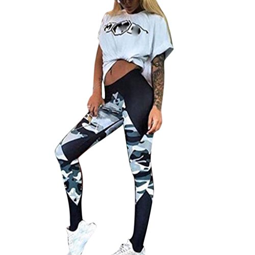Yoga Pants, CieKen Hot Sale Yoga Capris Workout Leggings Stretch Sports Pants Trousers for Fitness Riding Running (4-Camouflage, Medium)