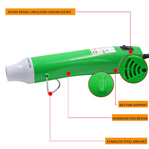 New Heat Gun,mofa Hot Air Gun Tools Shrink Gun with Stand For DIY Embossing And Drying Paint Multi-Purpose Electric Heating Nozzle 300W 110V (Green,White)