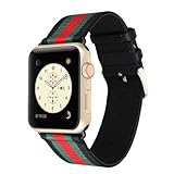 MORTREE Nylon and Leather Band for Apple Watch Series 3 Series 4 Bands,Woven Nylon Replacement Band with Top Layer Genuine Leather Wrist Band for Iwatch Series 4/3/2/1(Green and Red in Black 42mm)