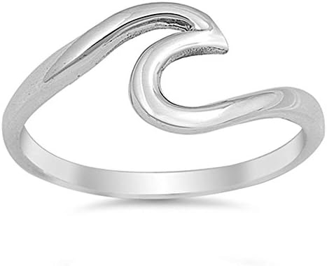Solid Sterling Silver Wave Ring - 10