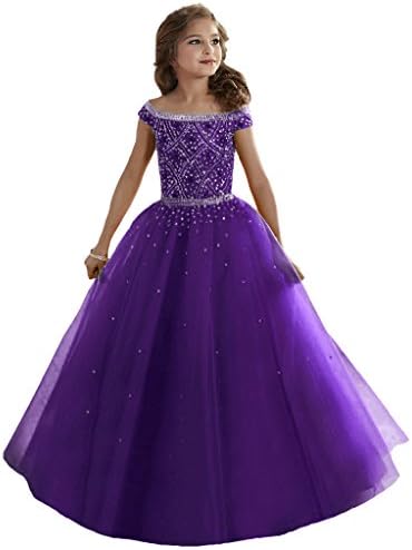 Baoji Girls' Bateau Crystal Floor Length Pageant Gowns
