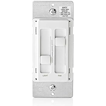 Leviton 66DF-10W, White SureSlide Dual Quiet Light Control for 150W LED, 300W Incandescent/Halogen, 1.5 Amp Fan, 120V, 1-Pack