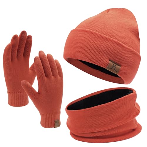 Winter Knit Beanie Hat Scarf Gloves Set Touch Screen