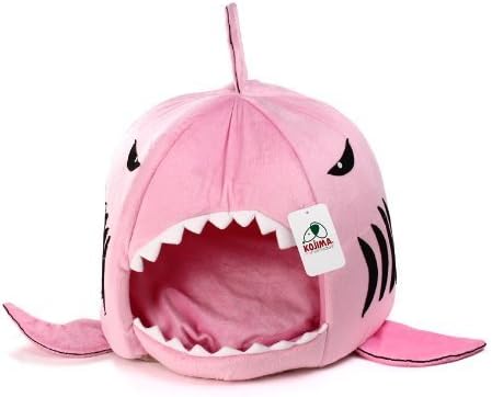 KOJIMA Shark Round House Puppy Bed with Pet Bed Mat, Small to Medium (Pink, Medium)