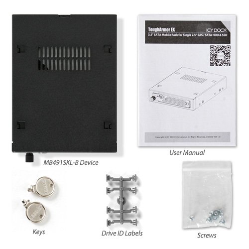 ICY DOCK Rugged Full Metal 2.5 SATA/SAS HDD & SSD Hot Swap Mobile Rack Cage for 3.5 Drive Bay with Key Lock & Thumb Screw - ToughArmor EX MB491SKL-B