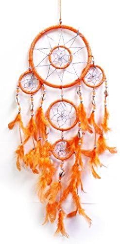 21" Long Feather Hanging Native American Inspired Dream-catcher (Orange)