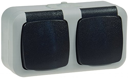 Feuchtraum Steckdose 2x Schuko. Aufputz-Steckdose für 250V/50Hz, max. 16A, IP44. Stabile Doppel-Steckdose Schuko grau… – Bild 3
