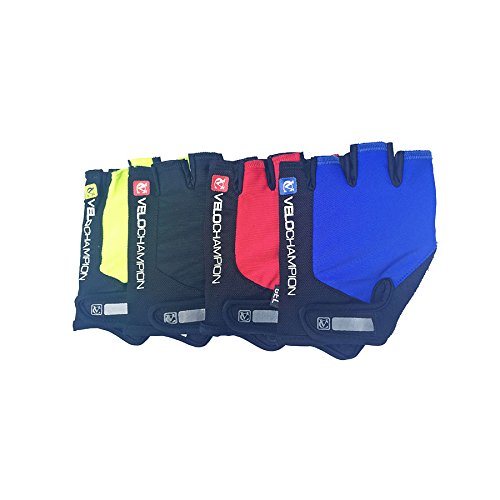 VeloChampion Summer Cycling Race Gloves - Fingerless Mitts with Pro Palm (Black/Red, Medium)