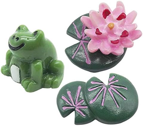 NKYSM 3 Pieces Miniature Resin Lotus Leaf Flower Frog Set DIY Micro Garden Plant Flower Pot Bonsai Dollhouse Desktop Decorations