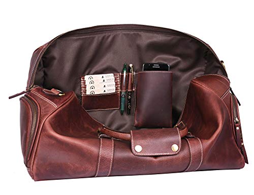 Leather Travel Duffle Bag | Gym Sports Bag Airplane Luggage Carry-On Bag | Gift for Father's Day By Aaron Leather (Chestnut)