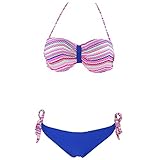 JingQi Womens Halter Push Up Stripe Bow Bandeau Bathing Suit Bikini
