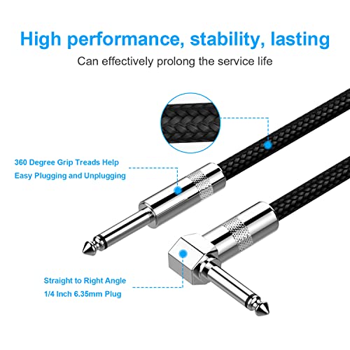 Cable de Guitarra, Cavo Audio Professionale, Adaptador de Audio Estéreo Balanceado Cable Trenzado de Nailon,Cable Amplificador de Bajo para Guitarra Eléctrica, Bajo, Mandolina Eléctrica (Ángulo, 3M)