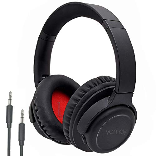 Bluetooth Headphones Over Ear,YAMAY Noise Cancelling Headphones Wireless Headset with Microphone,Hi-Fi Sound,3.5mm Audio Cable,20 Hours Playtime,Soft Earpads for Cell Phones PC Tablet TV (Black)