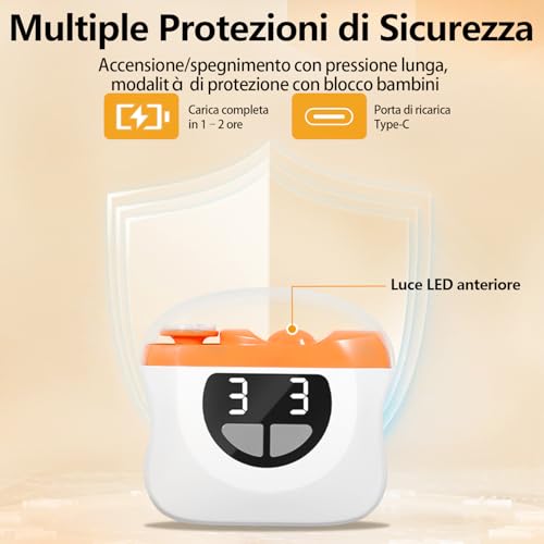 Tagliaunghie Elettrico Tagliaunghie per Piedi, 3 in 1 Tagliaunghie Automatico con LED, Tagliaunghie Elettrico Portatile per Unghie con 3 Velocità, Nessun Rumore, per Neonati, Adulti, Anziani-Orange