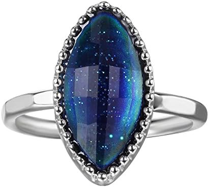 Color Changing Mood Ring Navette Shaped Imitation White Gold Plated Thermochromic Liquid Crystal Ring (8.5)