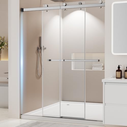 Frameless Stainless Steel Sliding Shower Door, 56-60" W x 72" H -