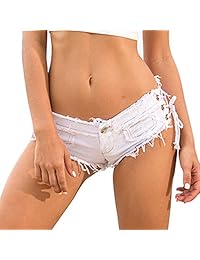 Pantalones cortos para dama con correas laterales de baja velocidad Cheeky Mini Denim Pantalones cortos calientes Clubwear