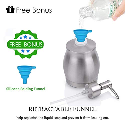 DK177 Stainless Steel Countertop Soap Dispenser Prime 390ml Liquid Bottle for Kitchen & Bathroom Hand Dish Lotion