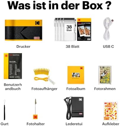Mini 2 ERA 5x7,6cm Fotodrucker, Geschenkset mit 38 Blatt, Weiß/Schwarz/Gelb