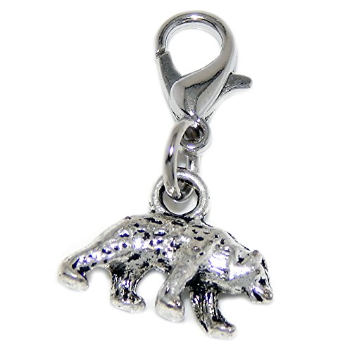 Silver Plated Dangling Clip-on "Bear" Bead Charm Pendant