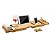 SONGMICS Bamboo Bath Tray, Luxury Extendable Tub Caddy Table with Tablet Phone Slots, Cup Holder, Bathroom Organizer, Extra Soap Holder, Natural UBCB88Y