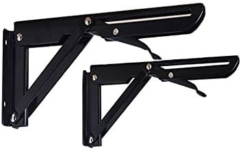 Eforlike 2 Pcs Heavy Duty Black Folding Spring Loaded Supports Shelf Brackets (Large)