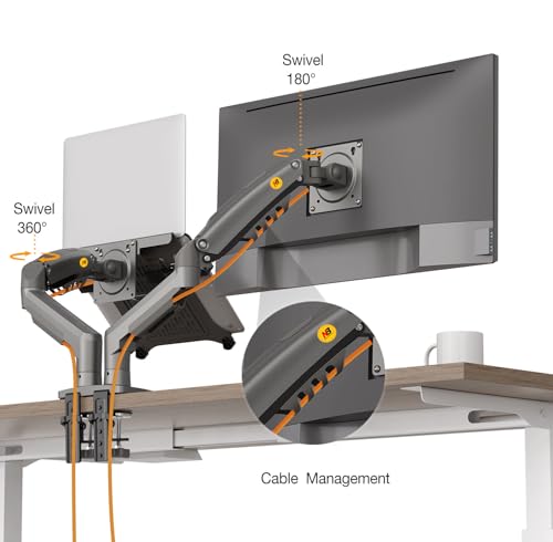 NB North Bayou - Soporte de Escritorio Brazo articulado para monitores 17-27'' y portátiles 10-17'', VESA Compatible, inclinable, Giratorio y retráctil, Acabado Aluminio