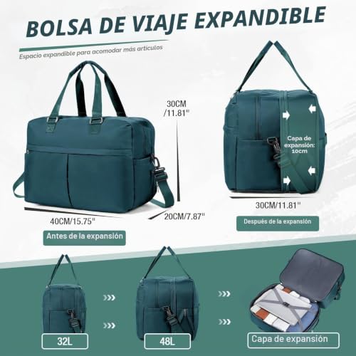 SZLX Travel Bag 40x20x25 for Ryanair,Weekend Luggage Tote Bag 40x30x20 for Women,Waterproof Sport Bag for Gym,Swimming Bag for Beach, F4-Peacock Blue, Sporty