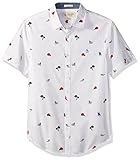 Original Penguin Men's Short Sleeve Summer Conversational Print Woven Shirt, Bright White, Large