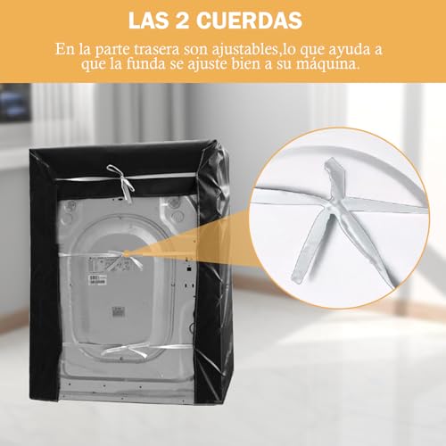 GALASALA Funda para Lavadora, Funda de Lavadora y Secadora Resistente A Los Rayos UV, al Polvo y al Agua, Cubre Lavadora Ajustable con Almohadillas Antivibración de 4 Piezas y Dos Ganchos.(Negro)