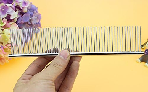 ACCENTORY Stainless Steel Pet Dog and Cat Gromming Brush Shedding Comb and Grooming Comb with Different Spaced Rounded Teeth,Wide Trimmer Hair Comb (L(7.5in 2in))