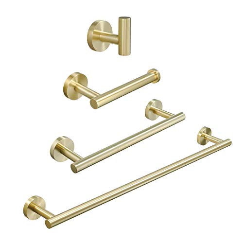 AIMADI 4-Piece Bathroom Accessories Set,Stainless Steel Hardware Set Wall Mounted, Brushed Gold Finish