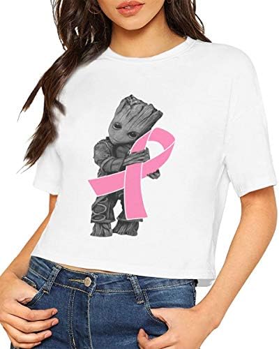 GFHGBGH Baby Groot Hug Breast Cancer Women's O-Neck Leak Navel Short Sleeve T-Shirt