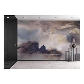 Watercolor Landscape. Clouds, Fog Over The Lake - Removable Wall Mural | Self-Adhesive Large Wallpaper - 66x96 inches
