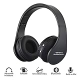 Foldable Bluetooth Headphones, Hyfanda Wireless/Wired Over-ear Headset Rechargeable Earphones with Built-in Microphone 3.5mm Audio Jack MIC for iPhone 8/7/6 & Desktop, PC - Black