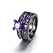 2 PCS Black Gold Plated Princess Purple Amethyst Cut Cubic Zirconia Wedding Bridal Ring Set …