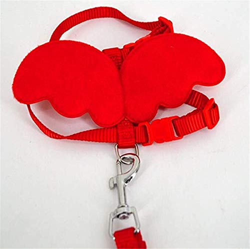 Tmrow Pet Cat Dog Bunny Harness with Leash Adjustable Lovely Angel Wings Traction Rope,Red,S