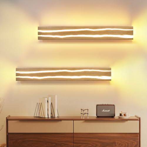 ZMH 2ER Wandlampe LED Wandleuchte innen Holz 8W 50cm Flurlampe 3000K