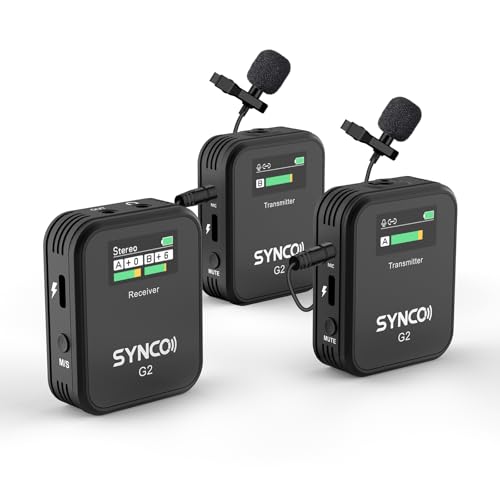 SYNCO G2(A2) Micro Cravate sans Fil, Lavalier Microphone 2.4G Annulation Bruit pour Caméra DSLR Smartphone Tablette PC Youtube Vlogging Streaming