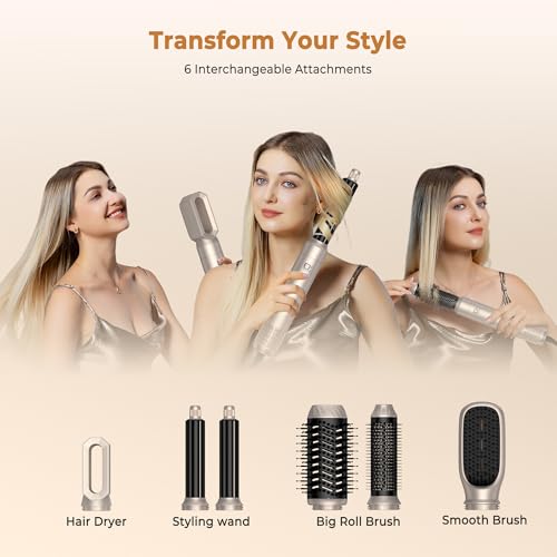 UKLISS Hairstyler Airstyler 6 in 1 Hair Dryer, 1000W Hair Dryer Brush Set, Air Curler, Styling Brushes, 3 Temp Adjustments, Gifts Set for Donn (Gold)