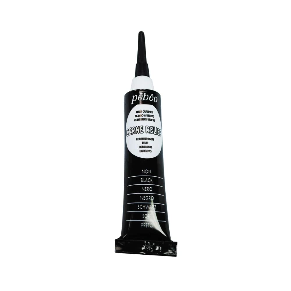 Photo 1 of Pebeo Vitrail, Cerne Relief Dimensional Paint, 20 ml Tube with Nozzle - Black, 0.68 Fl Oz (Pack of 1)