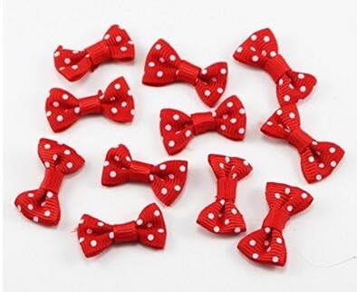2x24pcs 3x1.5cm Polka Dot Grossgrain Bows Girls Boutique Mini Hair Bow Barrettes (Red)