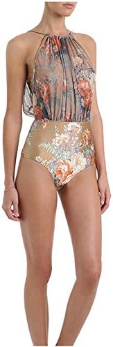 Retro Delicate Chiffon Floral Print Mesh Bikini High Waisted One Piece Bathing Suit